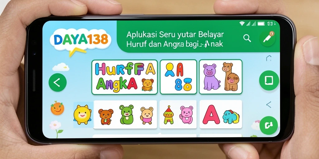 Screenshot utama aplikasi DAYA138 menampilkan antarmuka edukatif yang ceria.