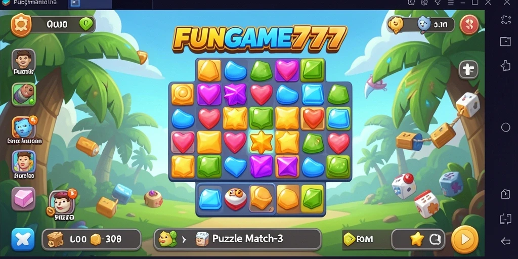Tampilan interaktif dari permainan FUNGAME777 Puzzle Match-3.