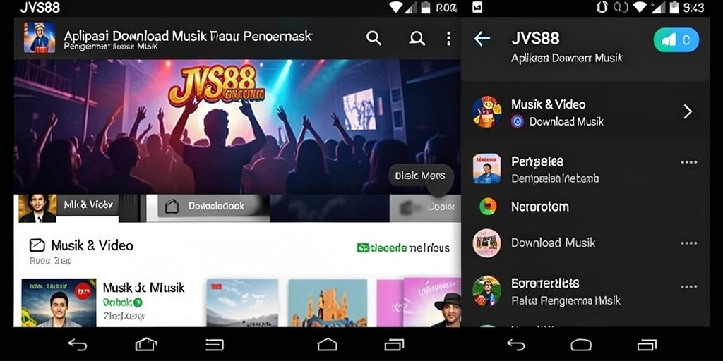 Tampilan antarmuka JVS88 yang sederhana dan menarik untuk download musik.